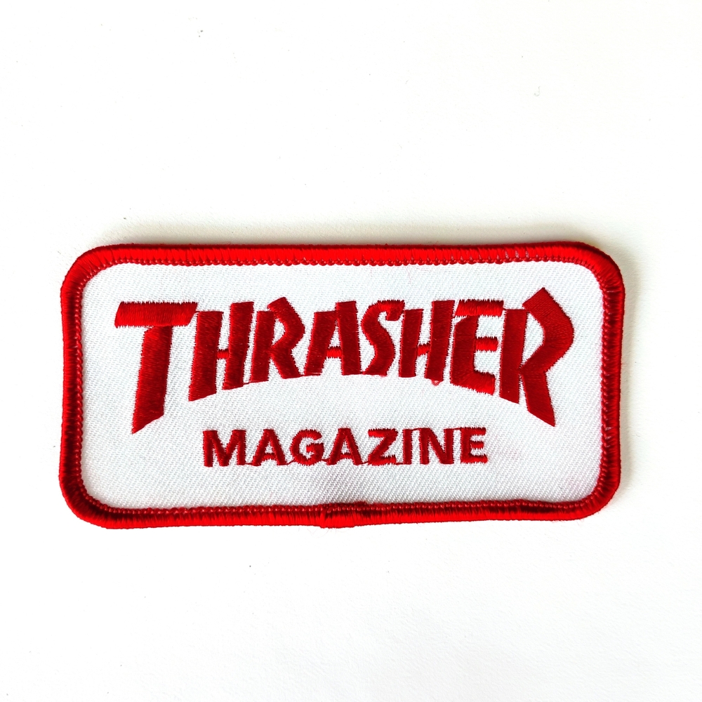 Thrasher Magazine Logo Iron On Embroidered Patch 2x4 Red And White Skate Mag